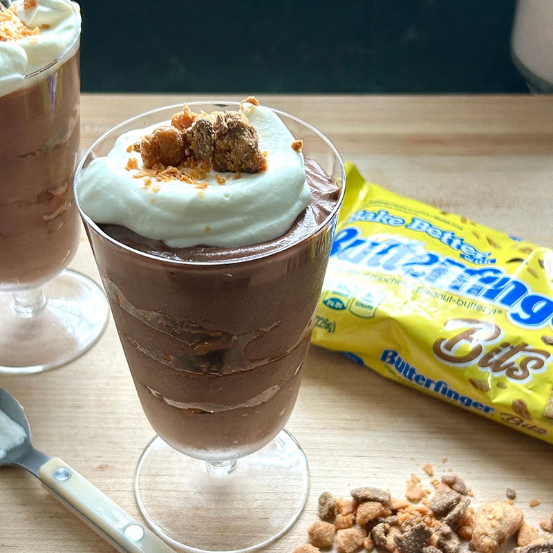 Butterfinger Chocolate Mousse Parfaits by @acozykitchen