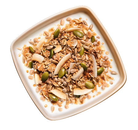 Granola with spelt, coconut, quinoa and chia