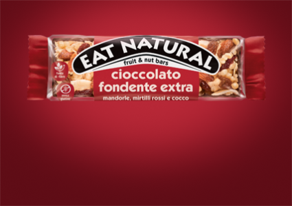 cioccolato fondente extra mandorle, mirtilli rossi e cocco