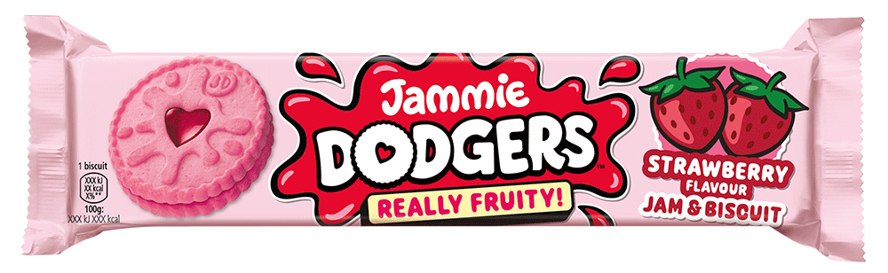 Packet of Jammie Dodgers Really Fruity Strawberry Flavour Jam & Biscuit