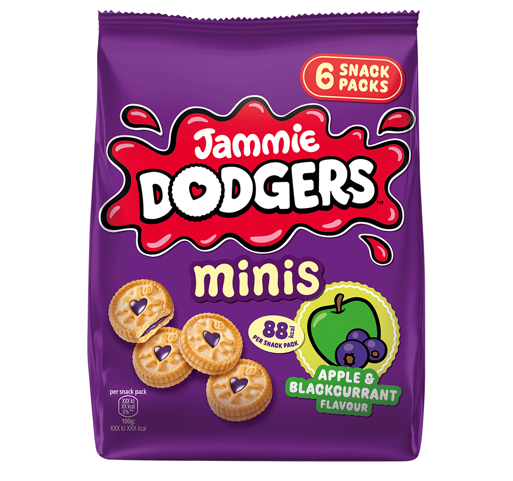 Packet of Jammie Dodgers Minis Apples and Blackcurrant Flavour