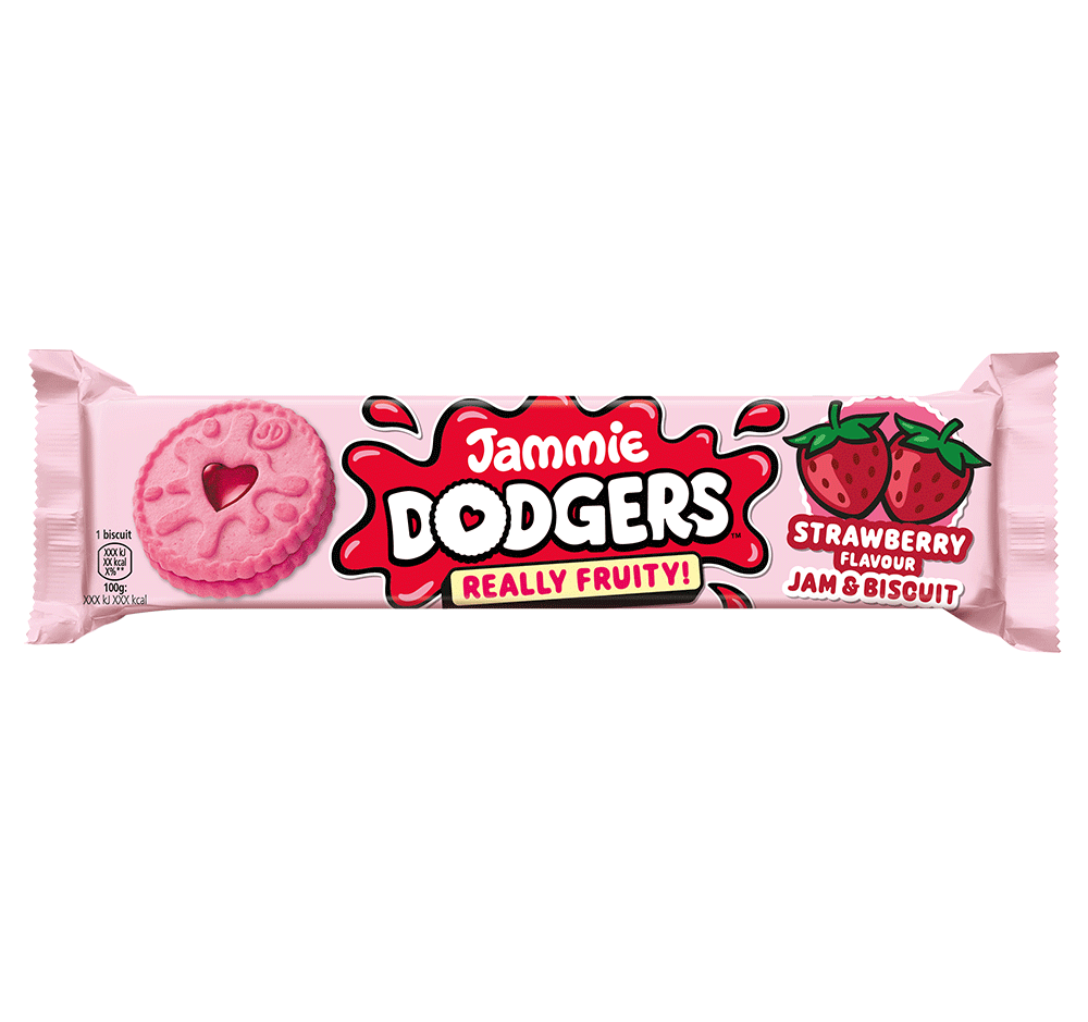 Packet of Jammie Dodgers Really Fruity Strawberry Flavour Jam & Biscuit