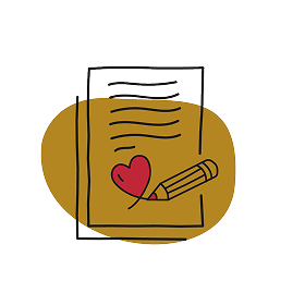 Graphic of a piece of paper with a pencil sketching a heart