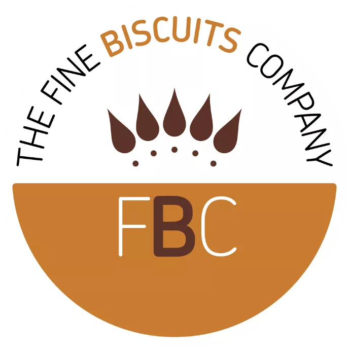The Fine Biscuits Company Logo in Brown, white and orange