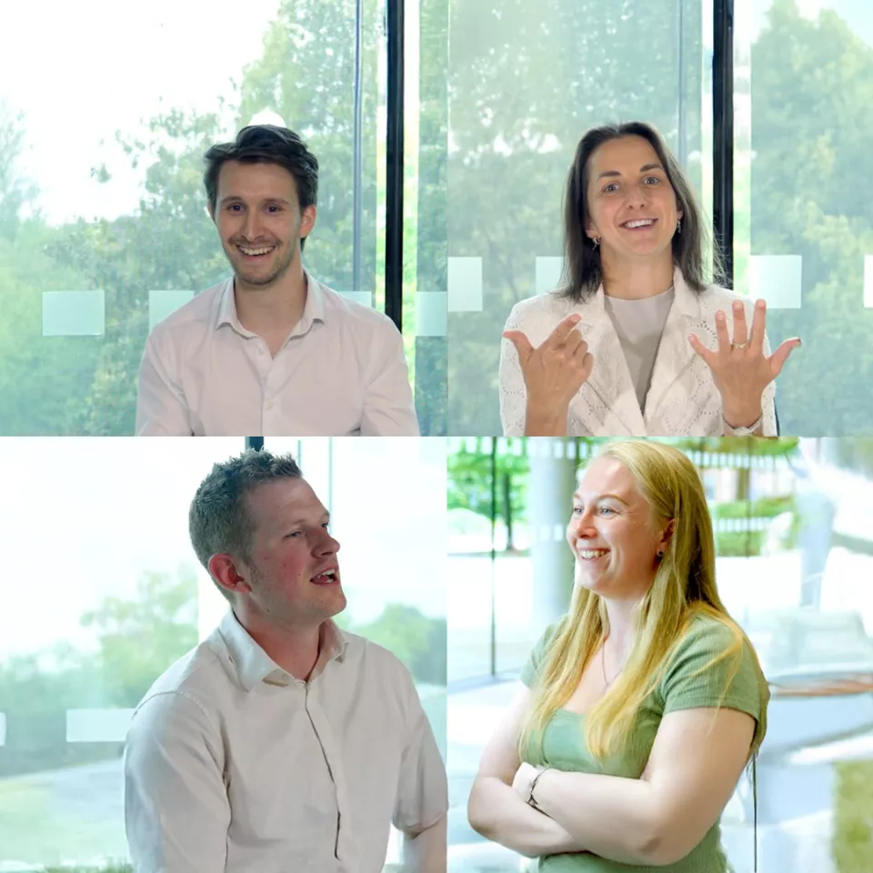 2 rows of people a young man and a young girl in each row.