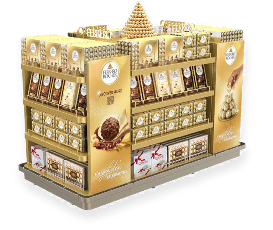 Ferrero Rocher display stand present in airport duty free shops