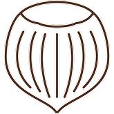 Outlined hazelnut pod icon with vertical stripes.