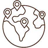 Globe icon with location markers on various continents.