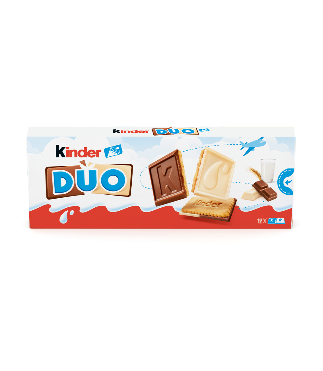 New Kinder DUO biscuit box: white, showing dark and white chocolate biscuits