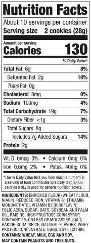 Keebler Country Style Oatmeal & Raisins Nutrition
