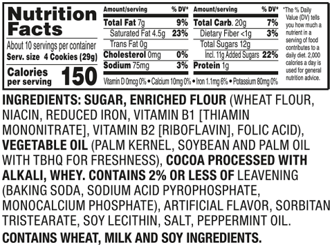 Keebler Grasshopper Cookies Nutrition