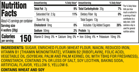 Keebler Vanilla Sugar Wafers 4.4 Nutrition