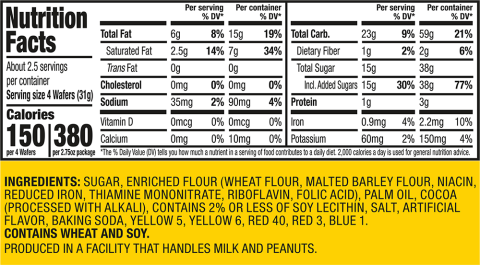 Keebler Chocolate Sugar Wafers 2.75 Nutrition