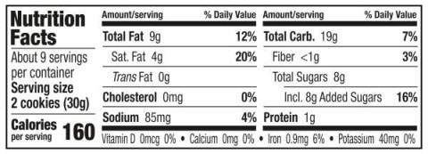 Keebler Chips Deluxe Coconut Nutrition