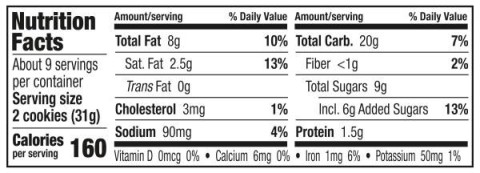 Keebler Sandies Oatmeal Raisin Nutrition