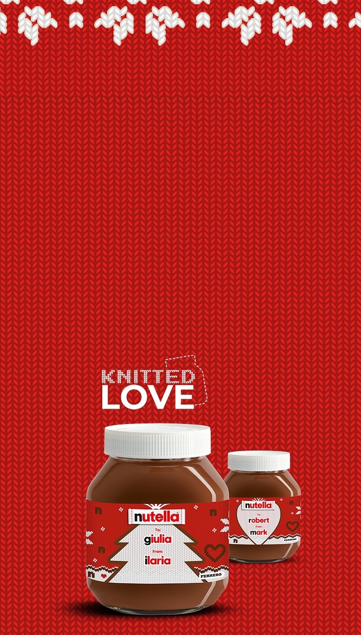 Två personliga Nutella-burkar med anpassade juletiketter med namn