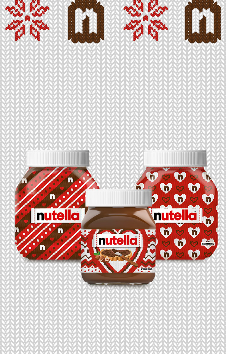 Kremo „Nutella®“ kalėdiniai gaminiai išdėstyti ratu.