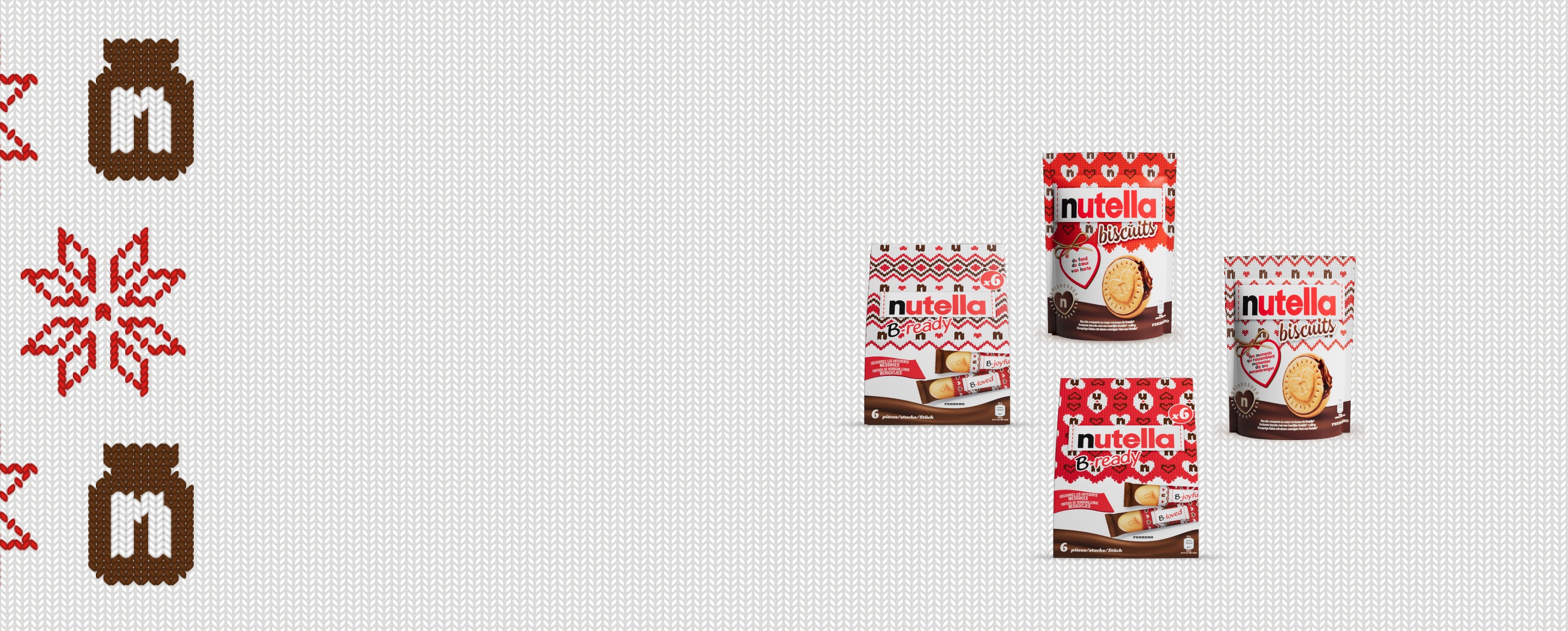 Nutella® Kerst-producten worden uitgestald in een cirkelvormig arrangement.