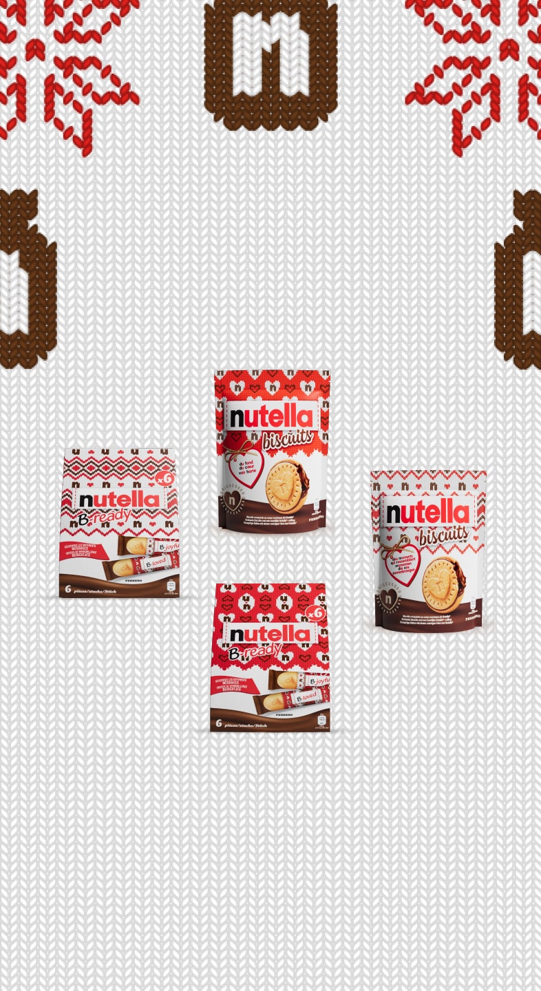Nutella® Kerst-producten worden uitgestald in een cirkelvormig arrangement.