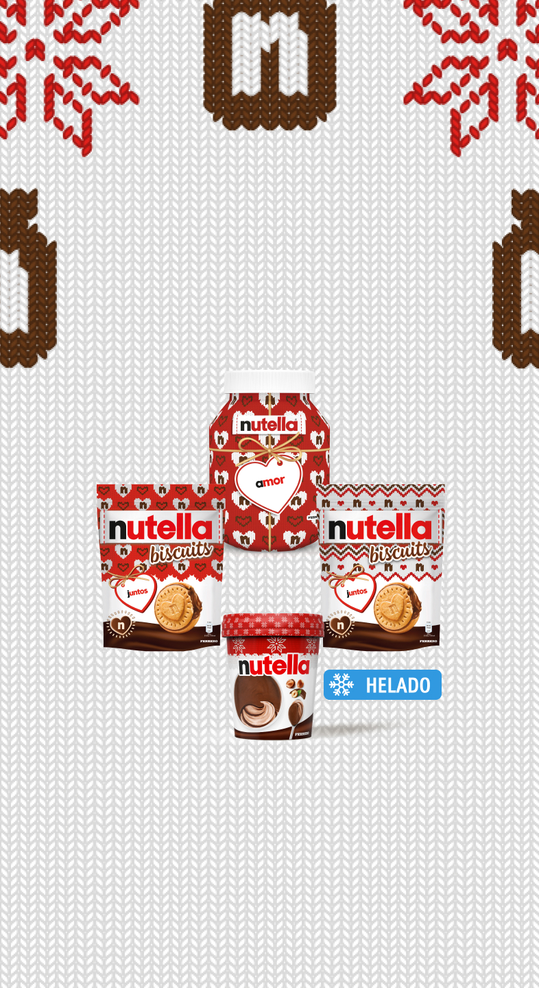 Nutella® Christmas products are displayed in a circle arrangement.
