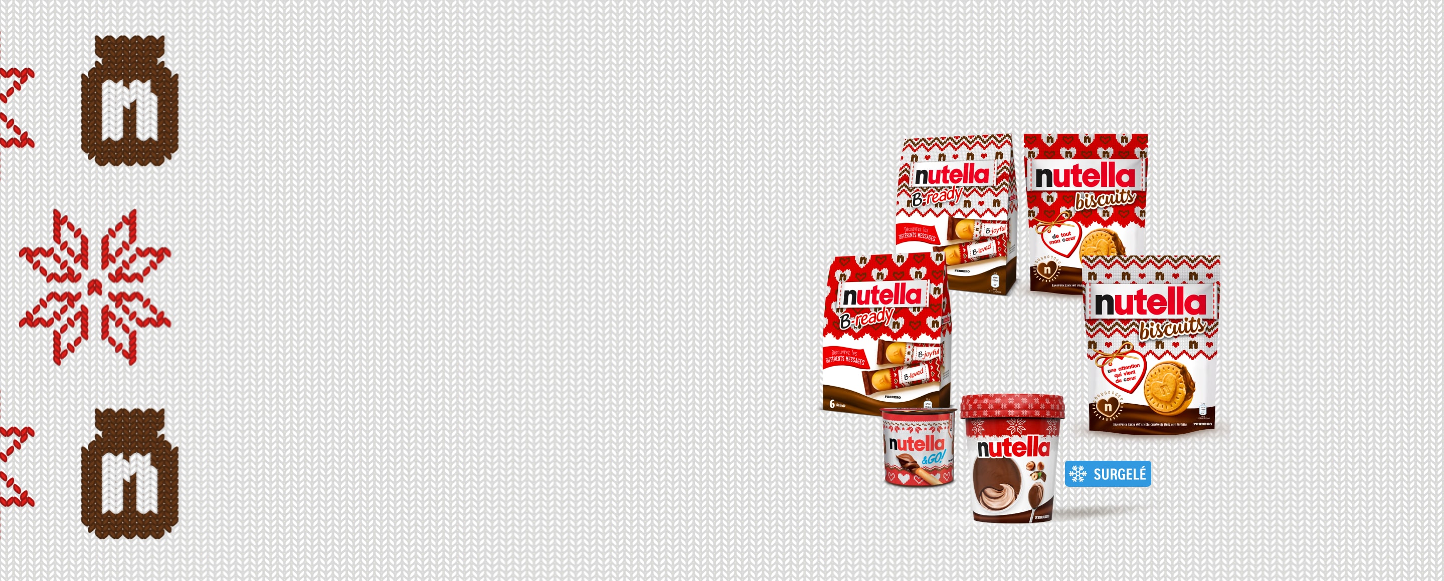 Nutella® Christmas products are displayed in a circle arrangement.