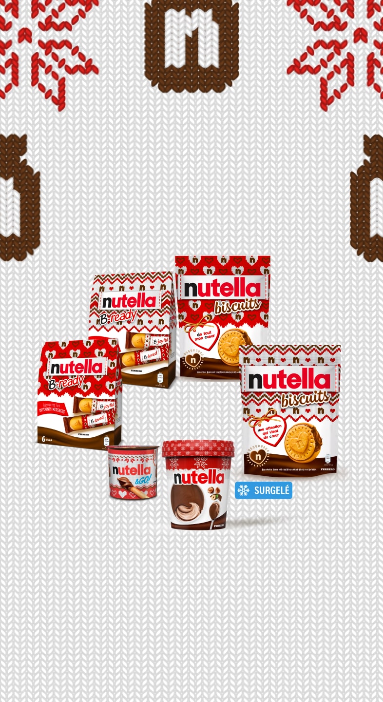 Nutella® Christmas products are displayed in a circle arrangement.