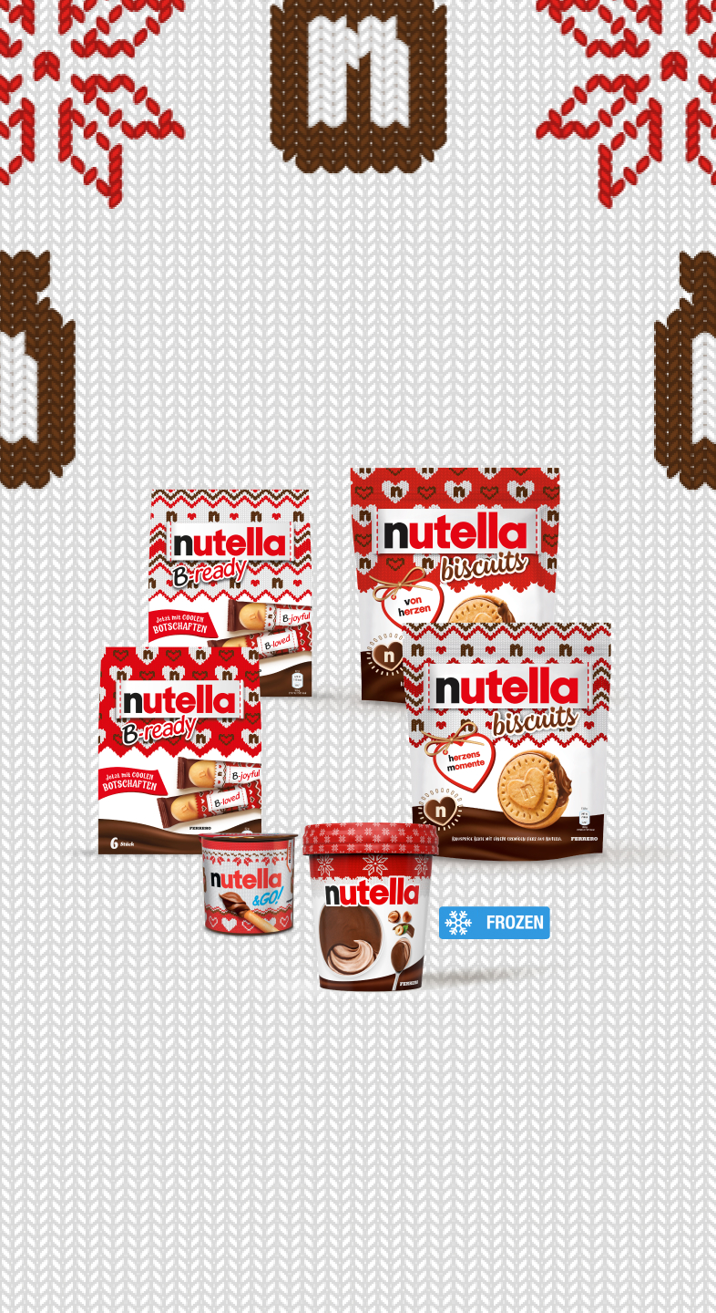 Nutella® Christmas products are displayed in a circle arrangement.