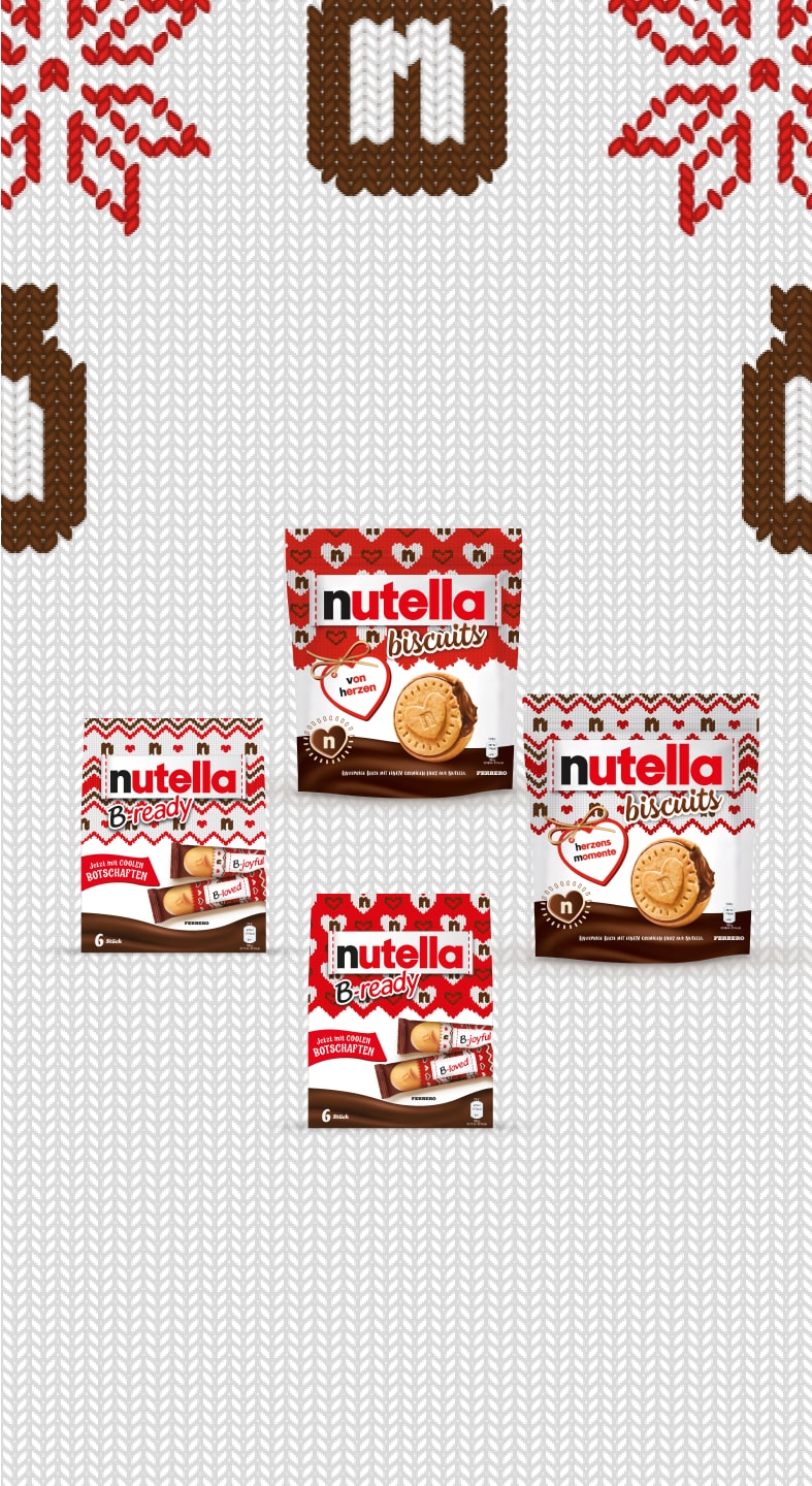 Nutella® Christmas products are displayed in a circle arrangement.