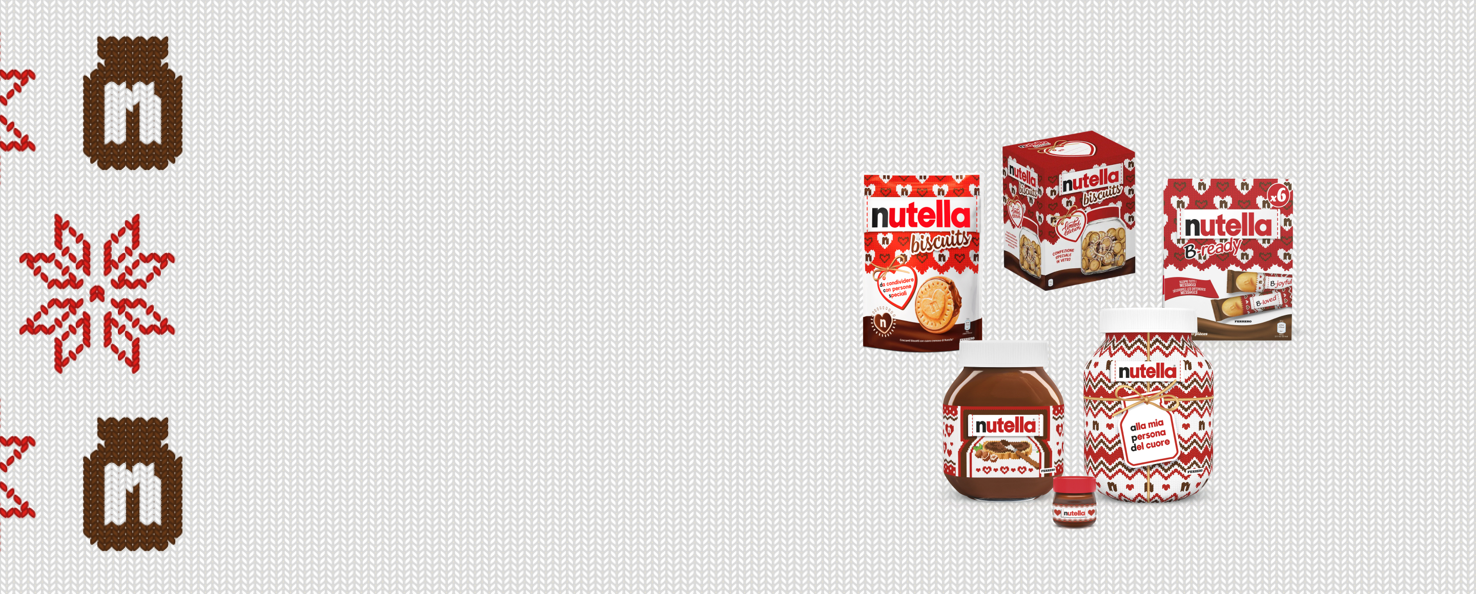 I prodotti natalizi di Nutella® sono esposti in una composizione circolare.
