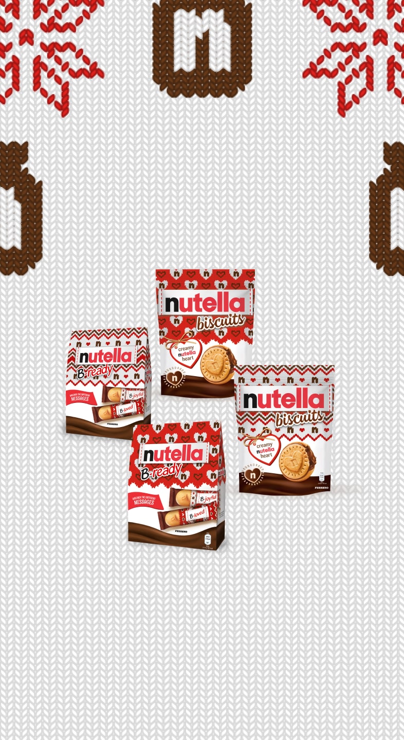 Nutella® Christmas products are displayed in a circle arrangement.